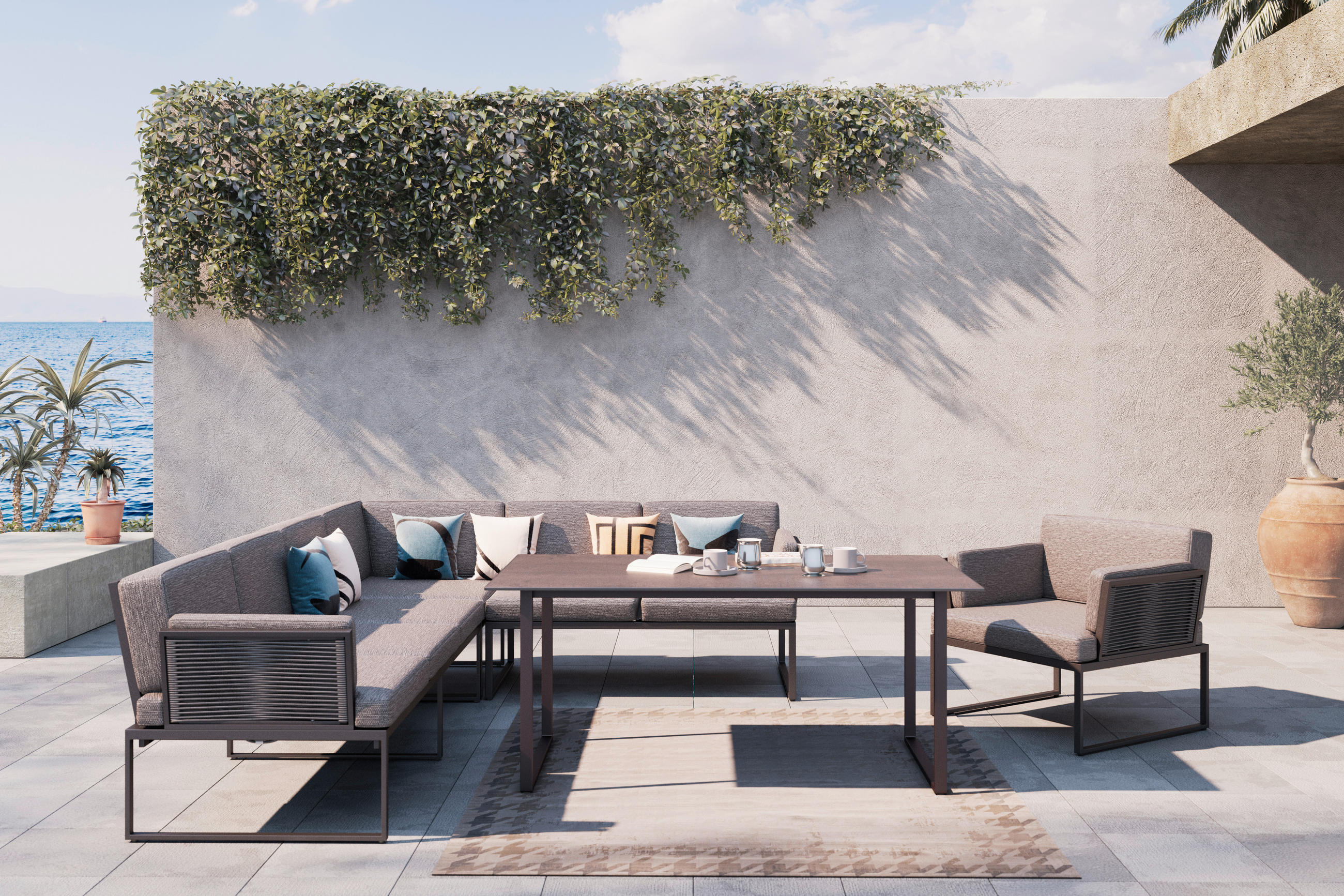 GARTENTISCH 158/90/68 cm Metall, Kunststoff rechteckig - Anthrazit/Dunkelbraun, Design, Kunststoff/Metall (158/90/68cm) - Amatio