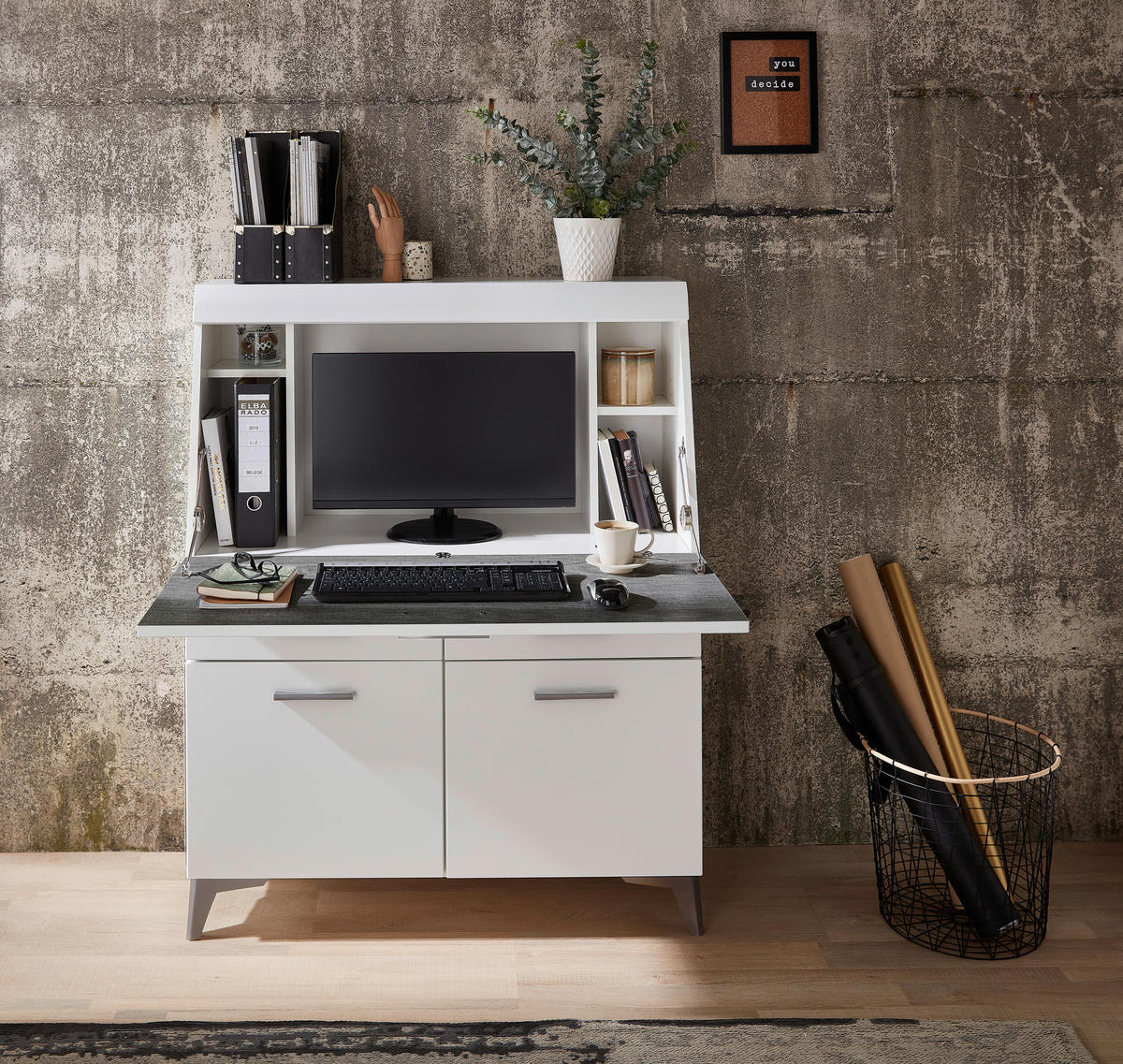 SEKRETÄR  Kabeldurchlass, Stauraum  - Schwarz/Alufarben, LIFESTYLE, Holzwerkstoff/Kunststoff (98/124/42cm) - Carryhome