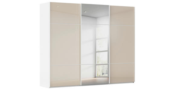 SCHWEBETÜRENSCHRANK 301/223/68 cm 3-türig Weiß, Champagner - Chromfarben/Champagner, KONVENTIONELL, Glas/Holzwerkstoff (301/223/68cm) - Novel