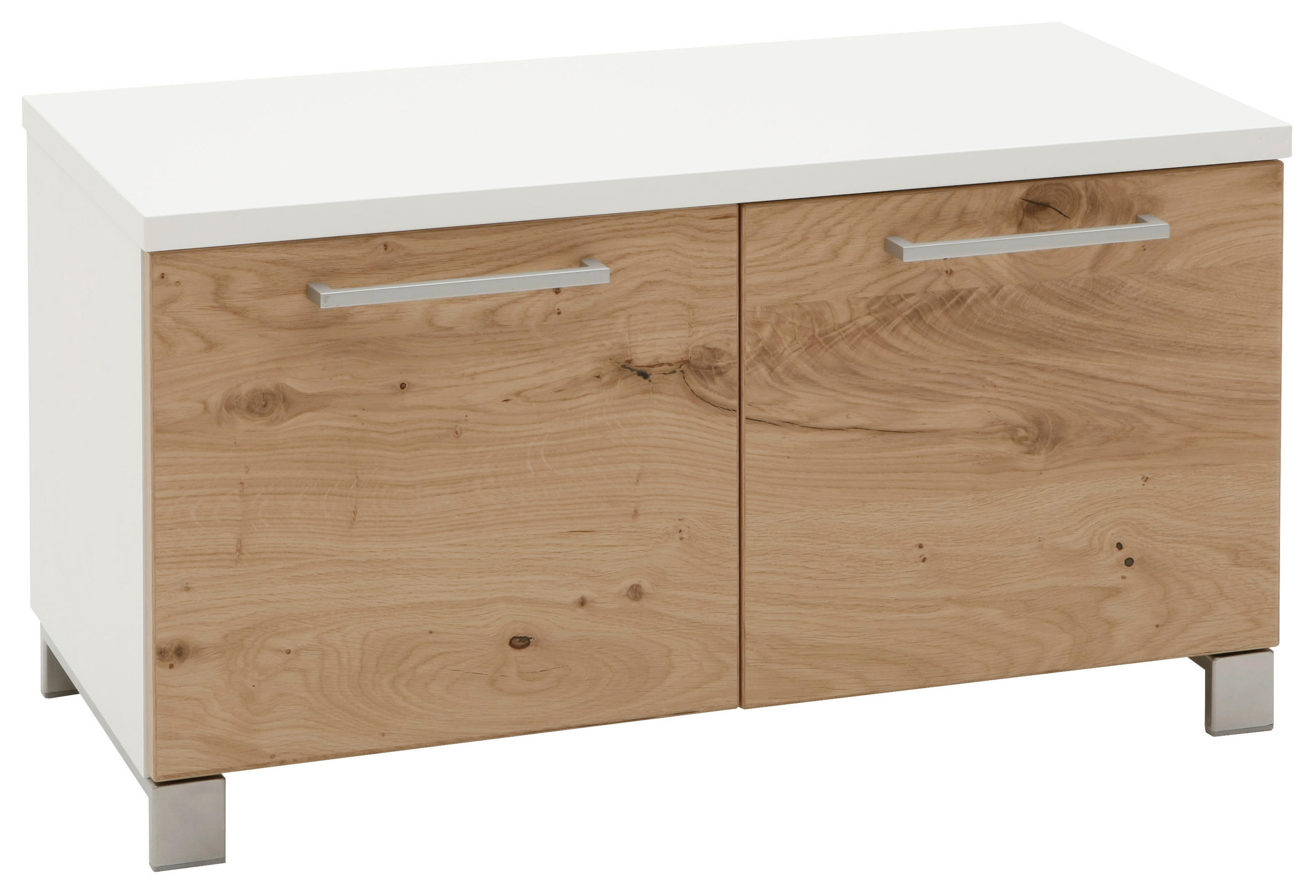 GARDEROBENBANK Balkeneiche furniert Weiß, Eichefarben - Chromfarben/Eichefarben, Design, Holz/Metall (84/45/40cm) - Dieter Knoll