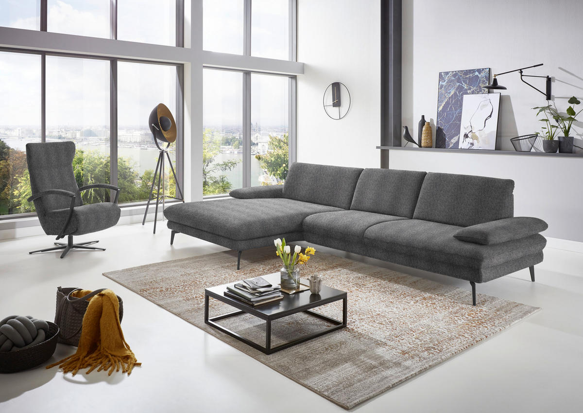 ECKSOFA in Chenille Grau  - Schwarz/Grau, Design, Textil/Metall (180/310cm) - Dieter Knoll