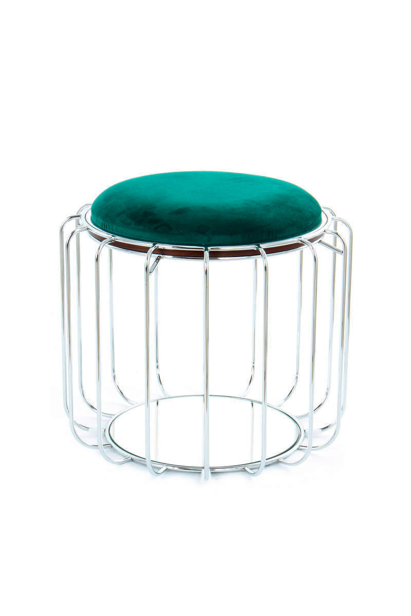 BEISTELLTISCH HOCKER 2 in 1 50/50/45 cm Silberfarben, Dunkelgrün rund  - Dunkelgrün/Silberfarben, Basics, Glas/Holzwerkstoff (50/50/45cm) - Kayoom