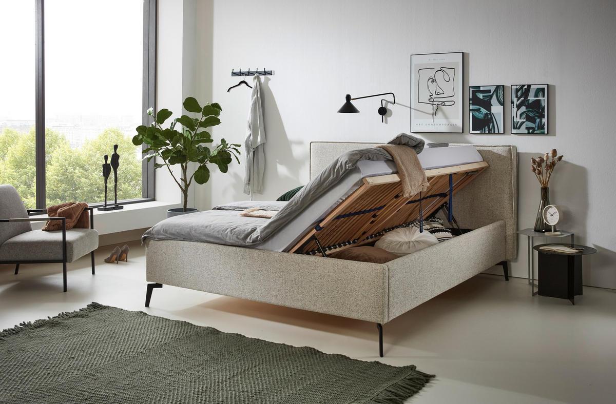 POLSTERBETT 180/200 cm  in Beige  - Birkefarben/Beige, Design, Holz/Textil (180/200cm) - home24