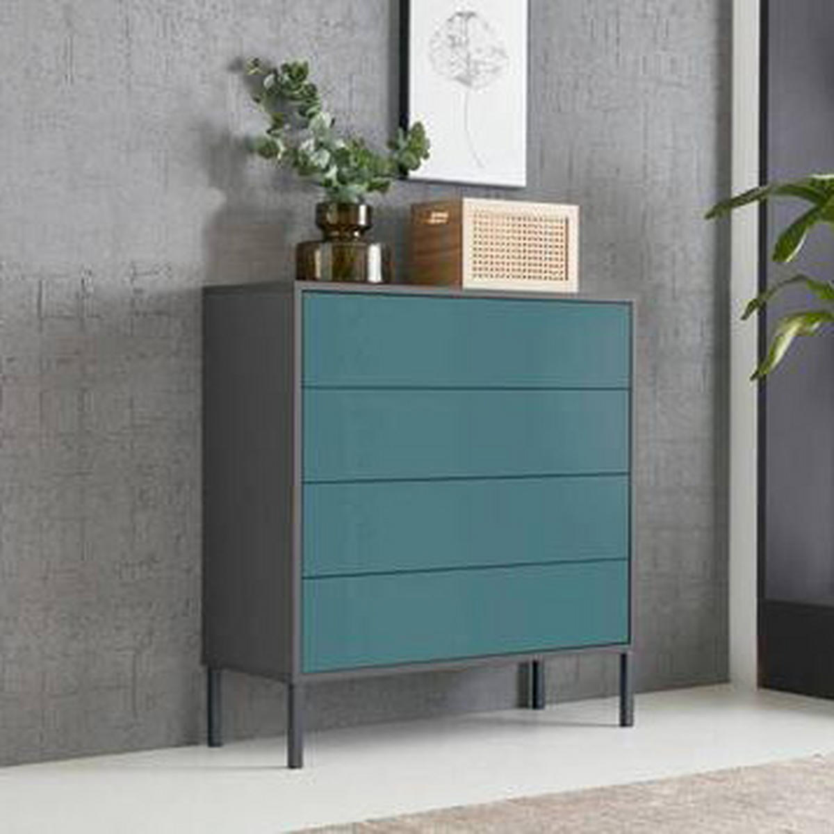 KOMMODE Mailand Typ 3 + MF  in 79/86/33 cm  - Anthrazit/Petrol, MODERN, Holzwerkstoff/Metall (79/86/33cm) - MID.YOU