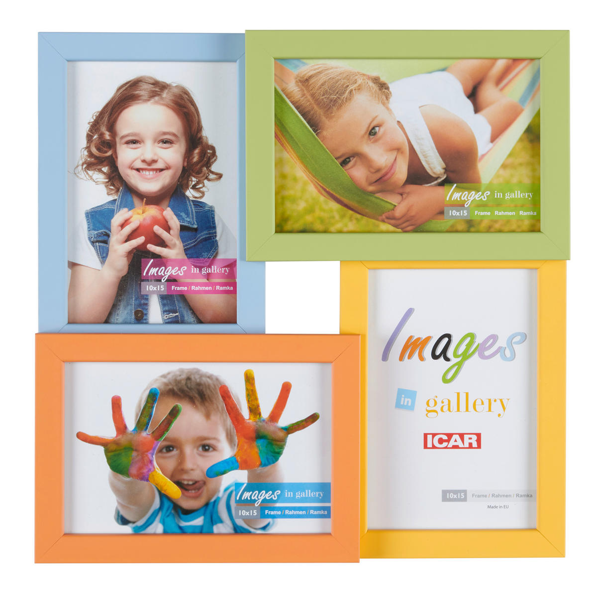 RAMĂ FOTO MULTIPLĂ in galben, portocaliu, albastru deschis, verde deschis  - verde deschis/albastru deschis, Basics, sticlă/lemn (29,5/29,5/3,3cm) - Monee