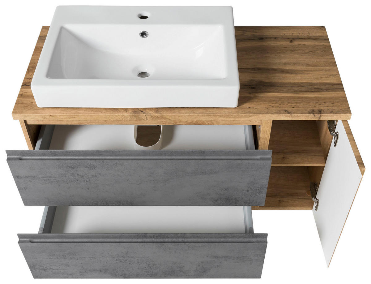 WASCHTISCHKOMBI 105 cm  - Eiche Wotan/Weiß, MODERN, Keramik/Holzwerkstoff (105cm) - Held