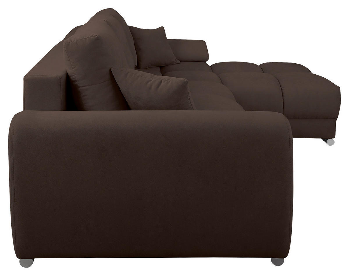 ECKSOFA in Mikrofaser Braun  - Silberfarben/Braun, Design, Textil/Metall (256/175cm) - Livetastic