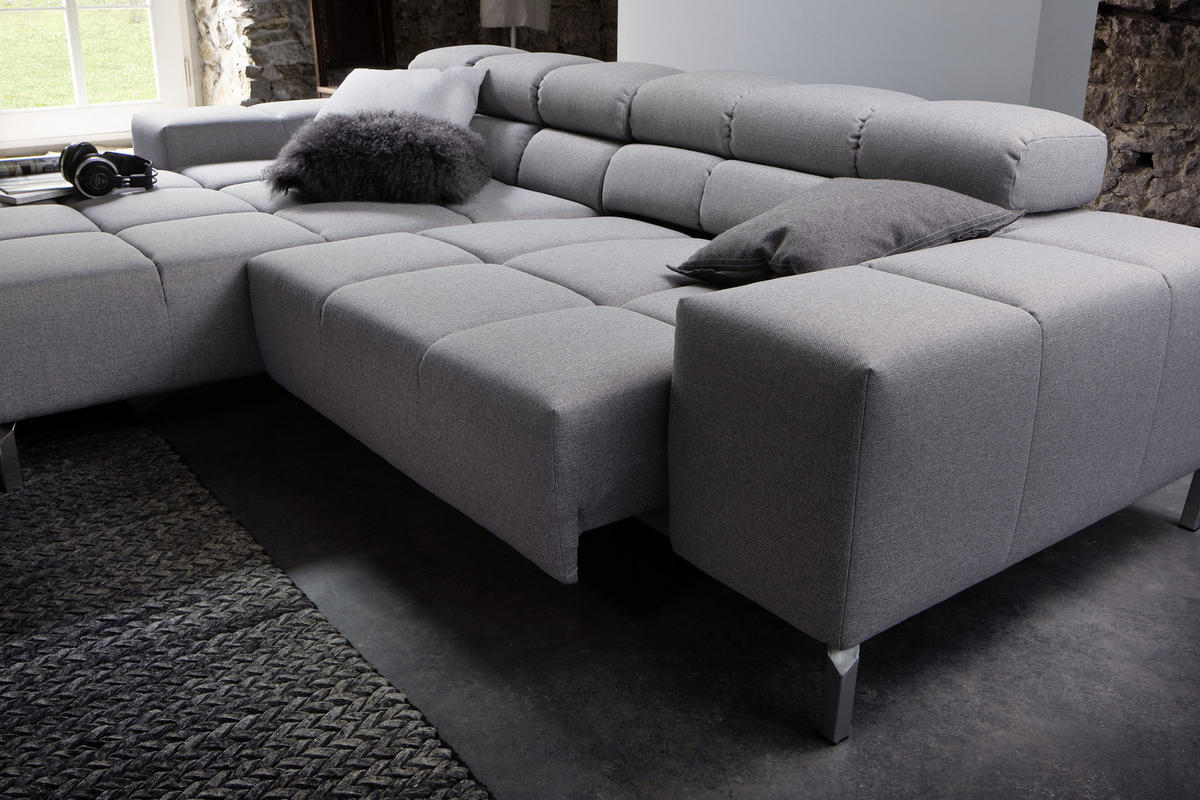 ECKSOFA Grau Flachgewebe  - Grau, Design, Textil/Metall (178/280cm) - Hom`in
