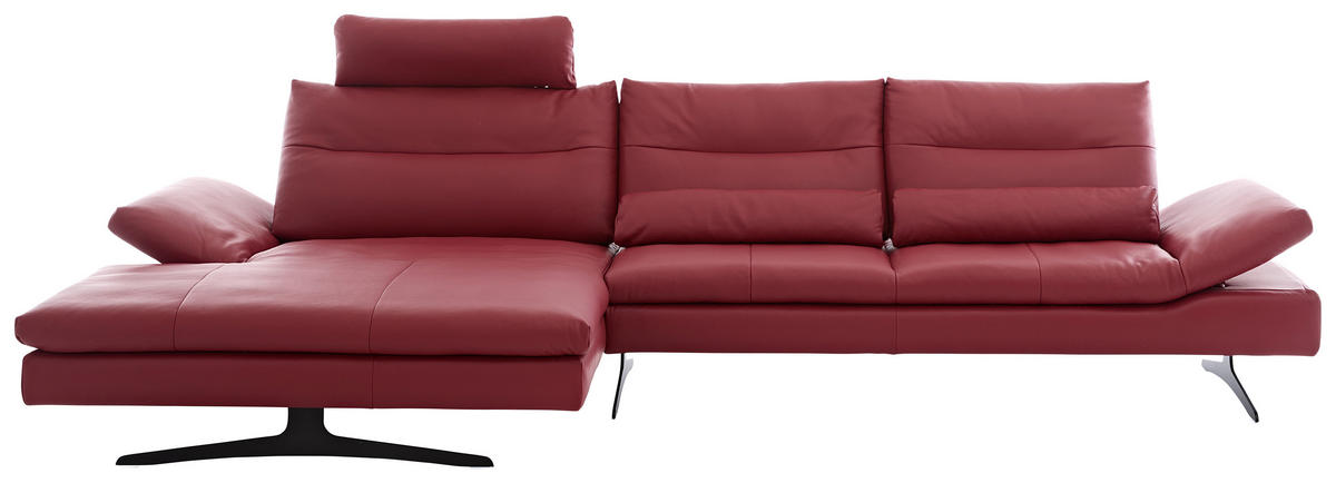 ECKSOFA Rot Echtleder  - Rot/Schwarz, MODERN, Leder/Metall (158/342cm) - Chilliano
