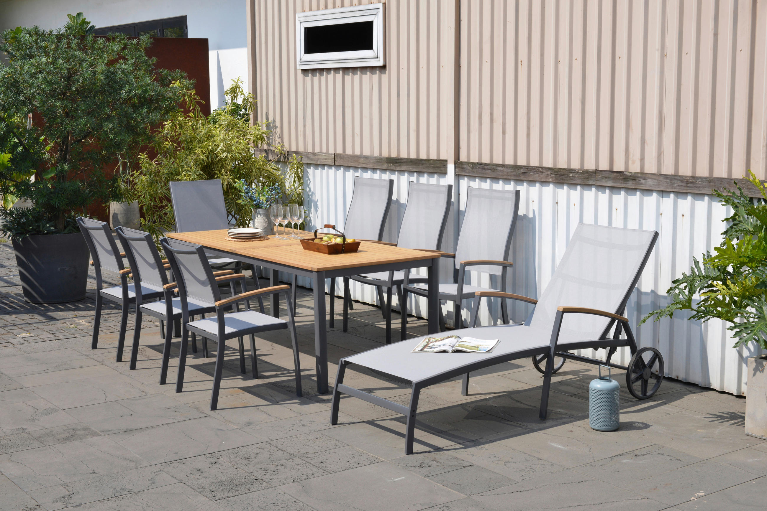 GARTENTISCH 206/90/74 cm Holz, Metall rechteckig  - Dunkelgrau/Teakfarben, Design, Holz/Metall (206/90/74cm) - Ambia Garden
