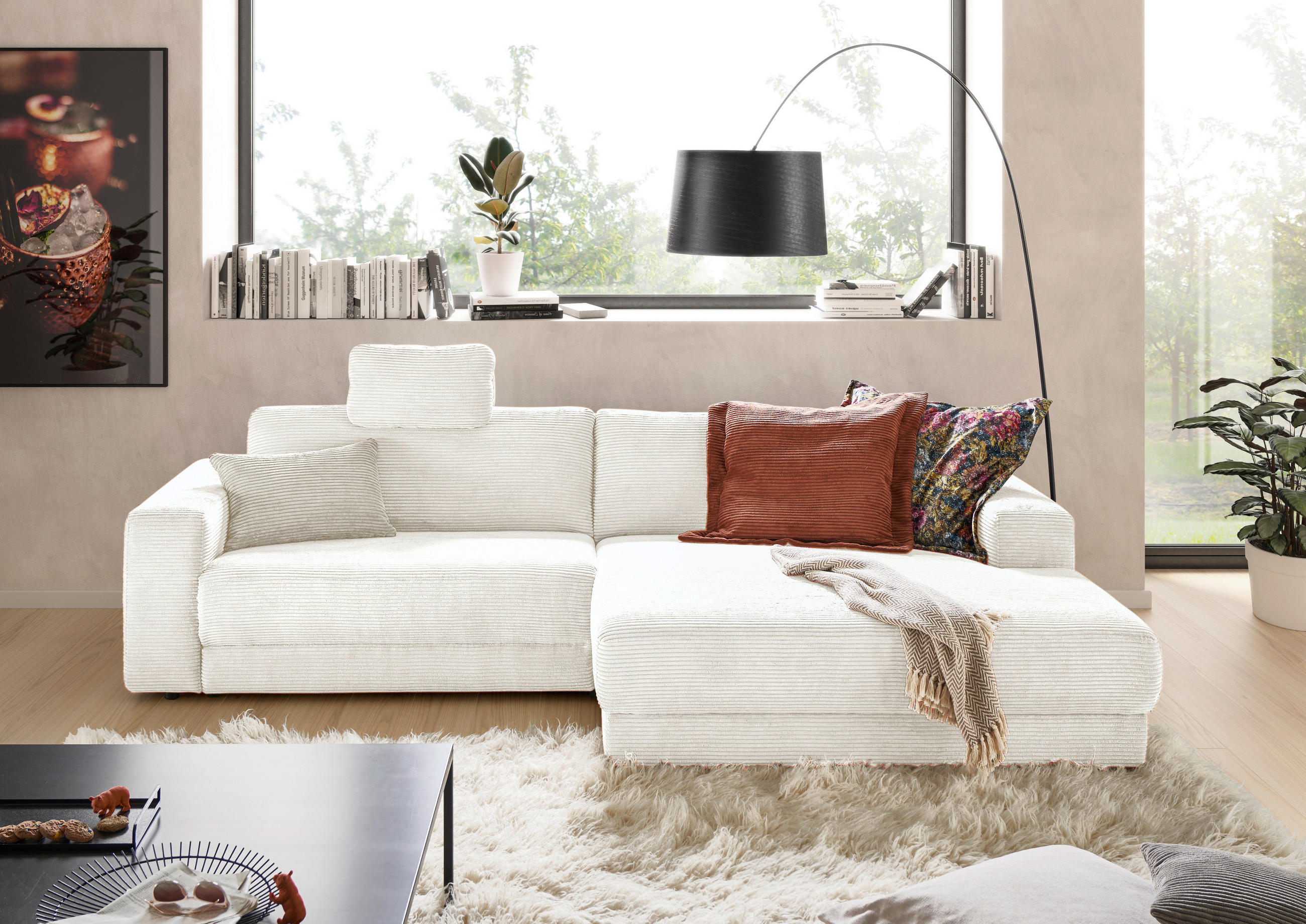 ECKSOFA in Cord Creme  296/168 cm  - Creme/Schwarz, Design, Kunststoff/Textil (296/168cm) - Pure Home Lifestyle
