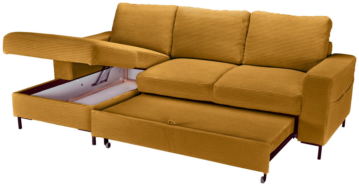 ECKSOFA Currygelb Cord  - Currygelb/Schwarz, KONVENTIONELL, Textil/Metall (150/240cm) - Carryhome