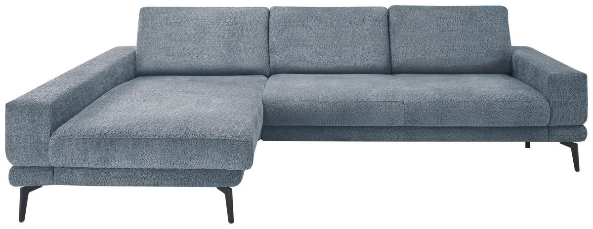 ECKSOFA Blau Chenille Rücken echt  - Blau/Schwarz, KONVENTIONELL, Textil/Metall (184/294cm) - SetOne by Musterring