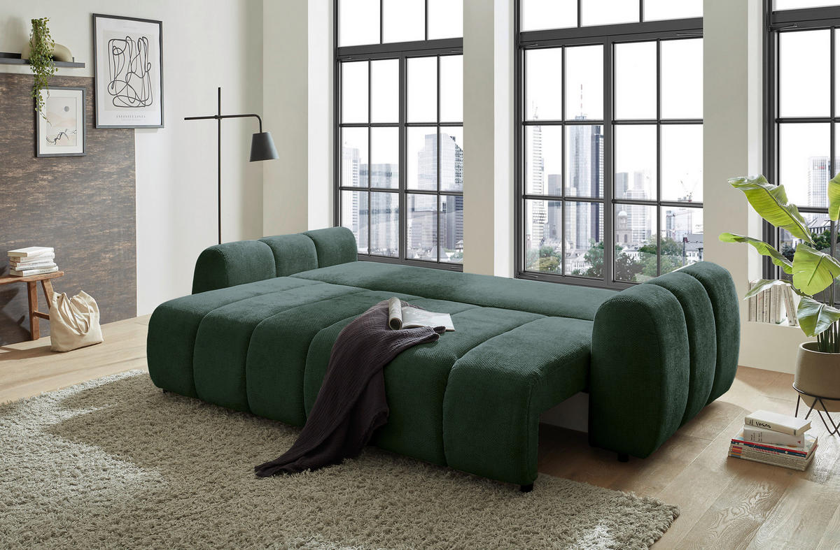 SCHLAFSOFA in Webstoff Dunkelgrün  - Dunkelgrün/Schwarz, Design, Kunststoff/Textil (256/76/112cm) - MID.YOU