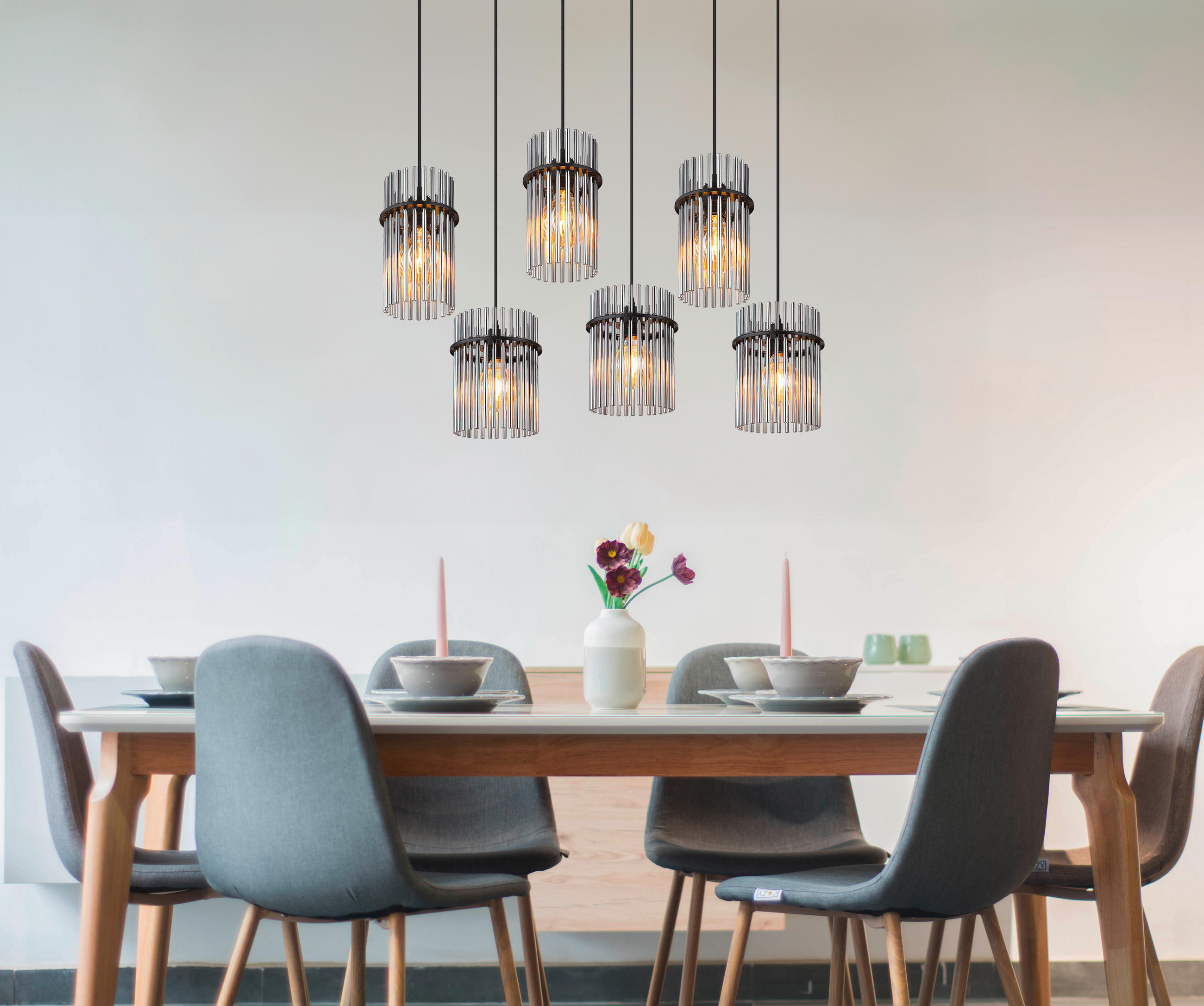 HÄNGELEUCHTE GORLEY 92,5/35,5/125 cm   - Schwarz/Grau, Basics, Glas/Kunststoff (92,5/35,5/125cm) - Globo