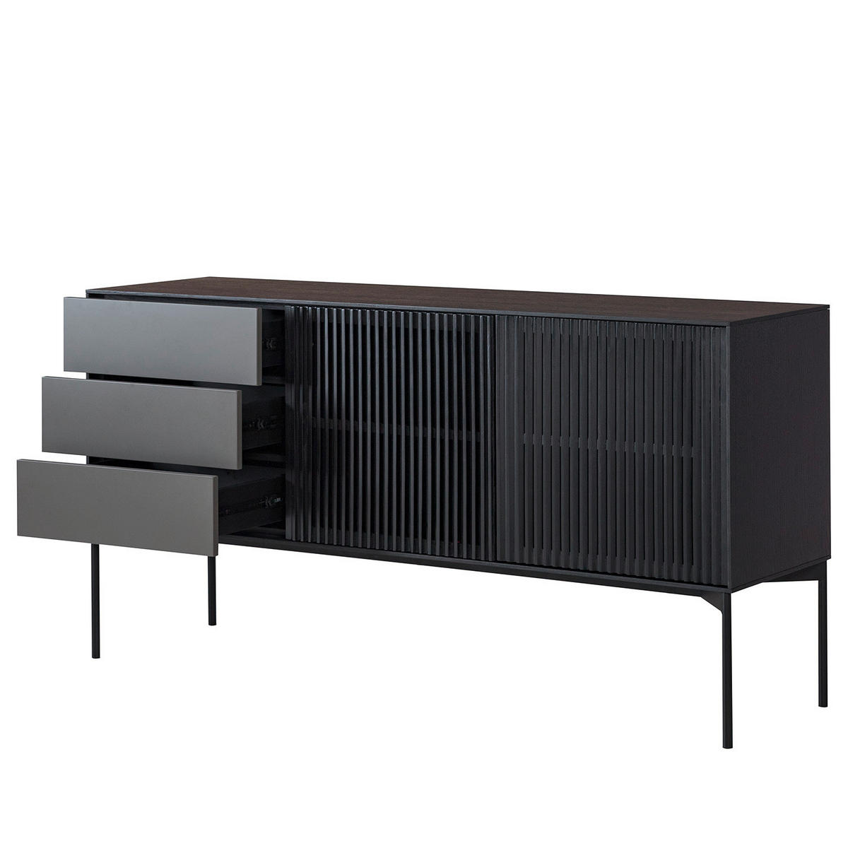 SIDEBOARD antracit, svart  160/82/45 cm  - svart/antracit, Design, metall/trämaterial (160/82/45cm) - home24
