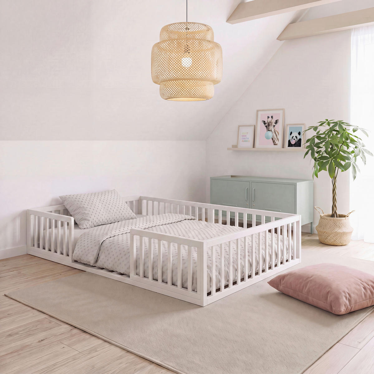 BODENBETT 120/200 cm  in Weiß  - Hellbraun/Kaschmir, Basics, Holzwerkstoff (120/200cm) - Roba