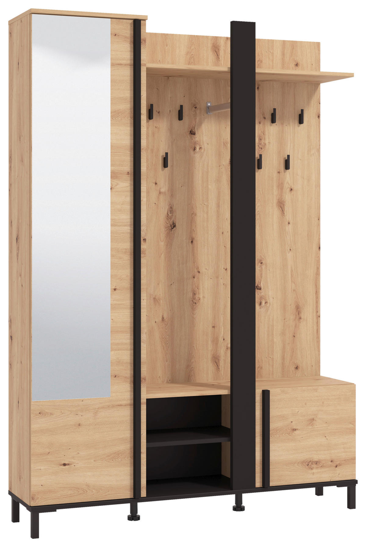 GARDEROBE  in 134,5/192,6/33,2 cm  - Schwarz/Eiche Artisan, Basics, Holzwerkstoff (134,5/192,6/33,2cm) - Carryhome