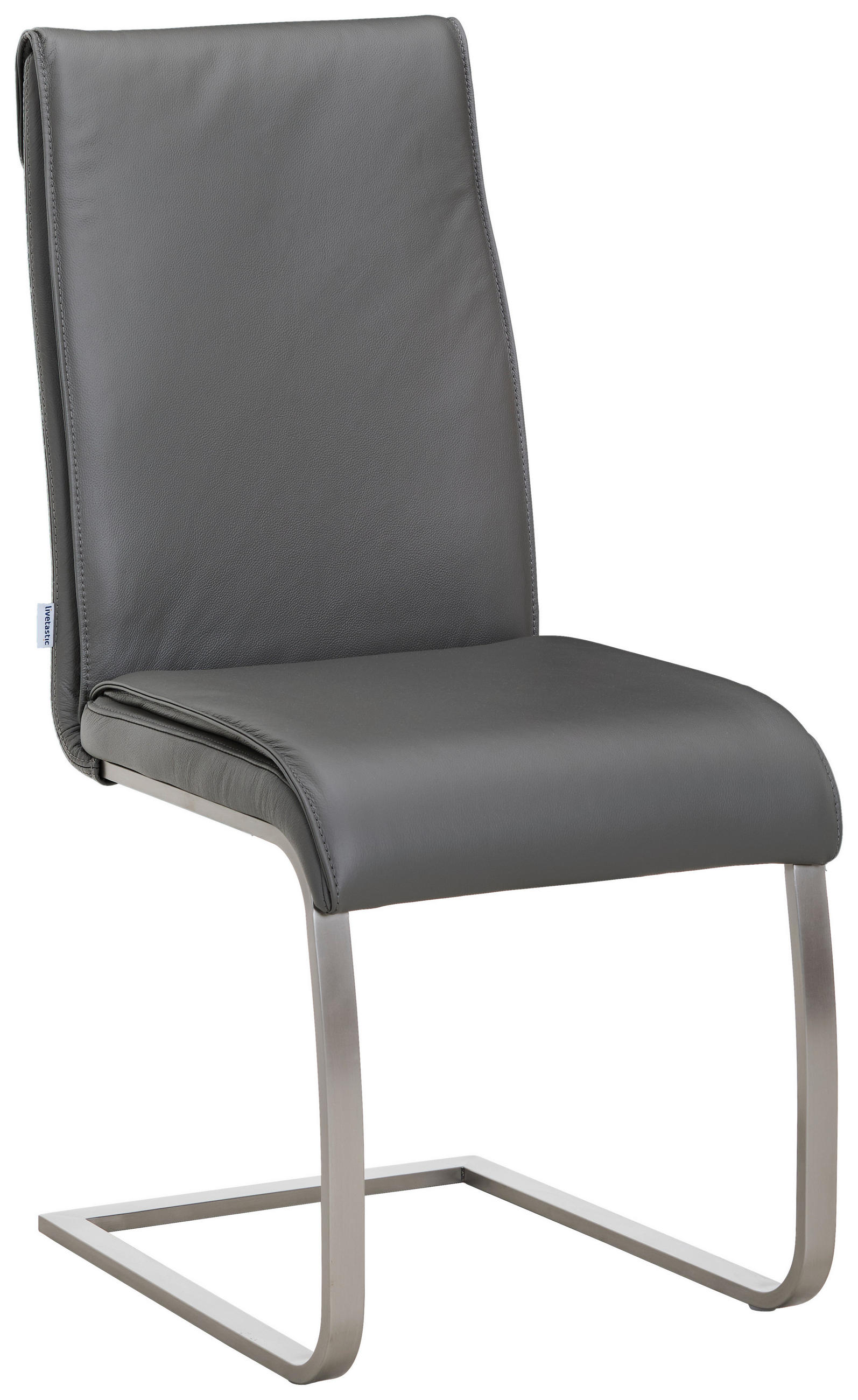 SCHWINGSTUHL  in Edelstahl Echtleder pigmentiert  - Edelstahlfarben/Dunkelgrau, Design, Leder/Metall (46/99/62cm) - Livetastic