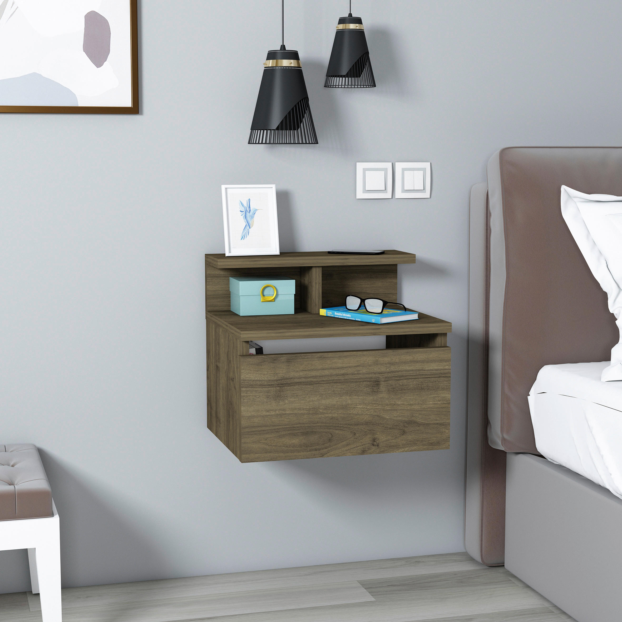 NACHTSCHRANK 39,8/35/31,6 cm  - Walnussfarben, Design, Holzwerkstoff (39,8/35/31,6cm) - MID.YOU