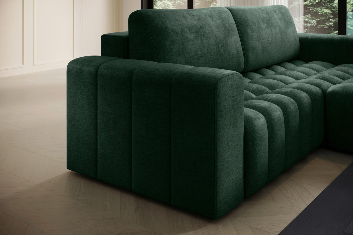 ECKSOFA BONETT in Samt Dunkelgrün  250/175 cm  - Dunkelgrün/Schwarz, Design, Kunststoff/Textil (250/175cm) - MID.YOU