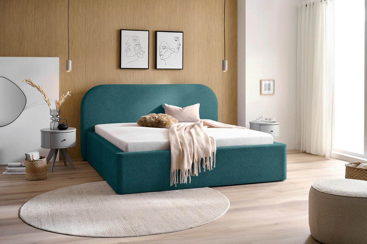 POLSTERBETT 160/200 cm  in Petrol  - Petrol/Schwarz, Design, Holz/Textil (160/200cm) - Boxxx