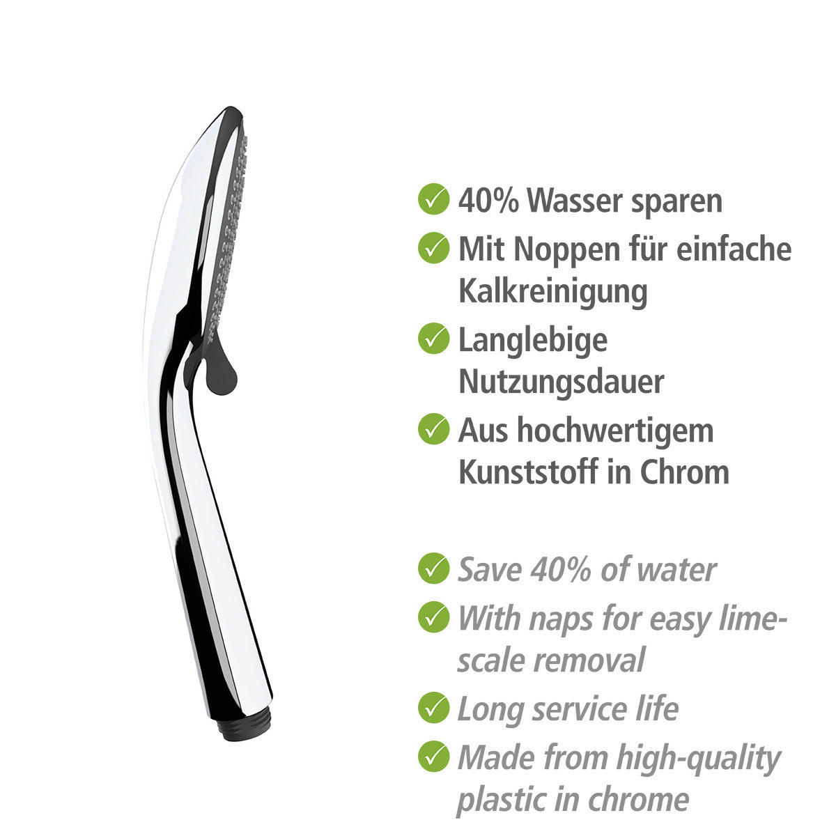 DUSCHKOPF   - Chromfarben, Basics, Kunststoff (9,5cm) - Wenko