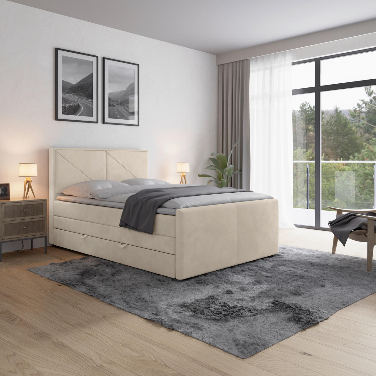 BOXSPRINGBETT 140/200 cm  in Weiss  - Weiss, Modern, Holz/Kunststoff (140/200cm) - MID.YOU