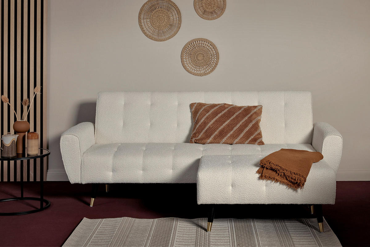 SCHLAFSOFA Bouclé Weiß  - Weiß, MODERN, Holz/Textil (213/83/153/173cm) - MID.YOU