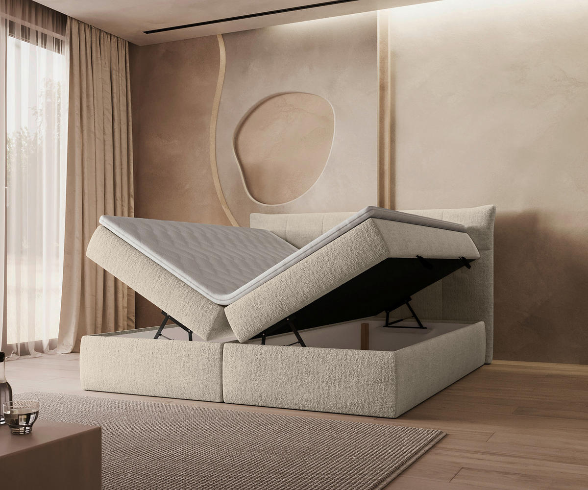 BOXBETT 180/200 cm  in Creme  - Creme/Schwarz, Modern, Holz/Holzwerkstoff (180/200cm) - Boxxx