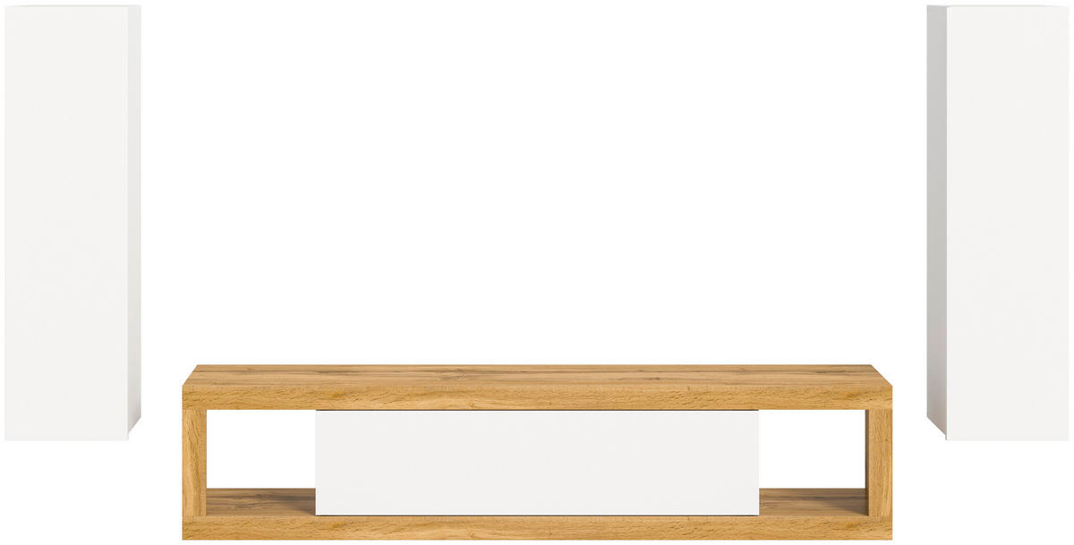 HYLLKOMBINATION 3 delar  i ek Wotan, vit  270/135/30 cm  - vit/ek Wotan, Design, trämaterial/plast (270/135/30cm) - MID.YOU
