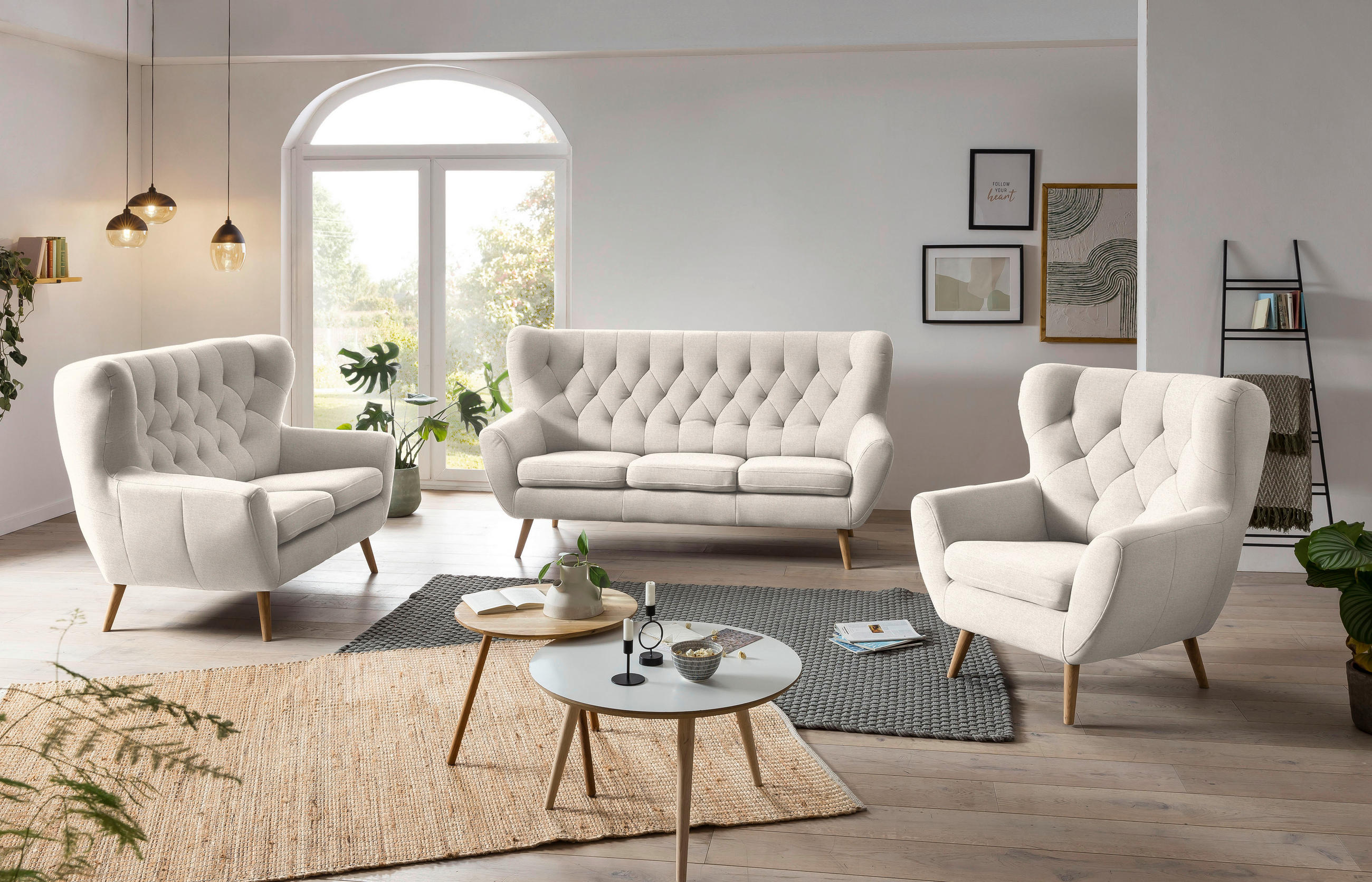 3-SITZER-SOFA in Mikrofaser Beige  - Beige, Design, Holz/Textil (187/101/95cm) - Stylife