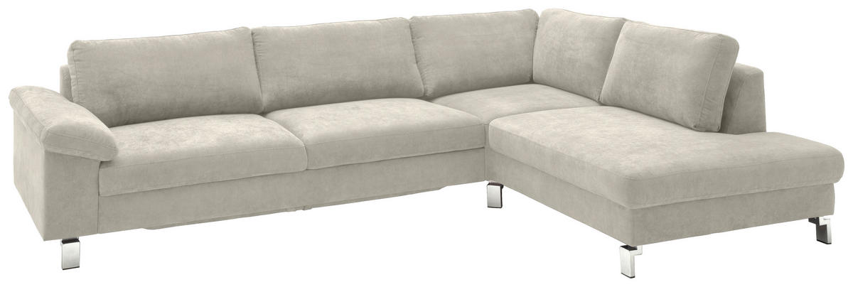ECKSOFA in Velours Creme  - Chromfarben/Creme, Design, Textil/Metall (281/200cm) - Hom`in