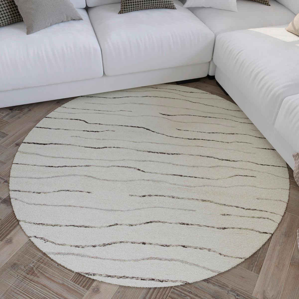 TUFTTEPPICH 180 cm Hamptons ELEVEN Creme, Grau, Weiß rund  - Creme/Weiß, KONVENTIONELL, Textil (180cm) - WECON HOME