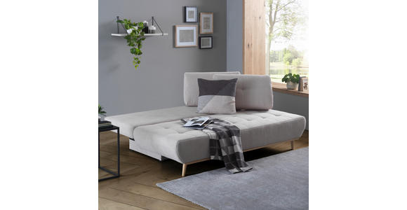 SCHLAFSOFA Flachgewebe Beige Rückenkissen, Armlehnenkissen, Bettkasten, Schlaffunktion, Rücken echt  - Beige/Naturfarben, Design, Holz/Textil (200/71/95cm) - Novel