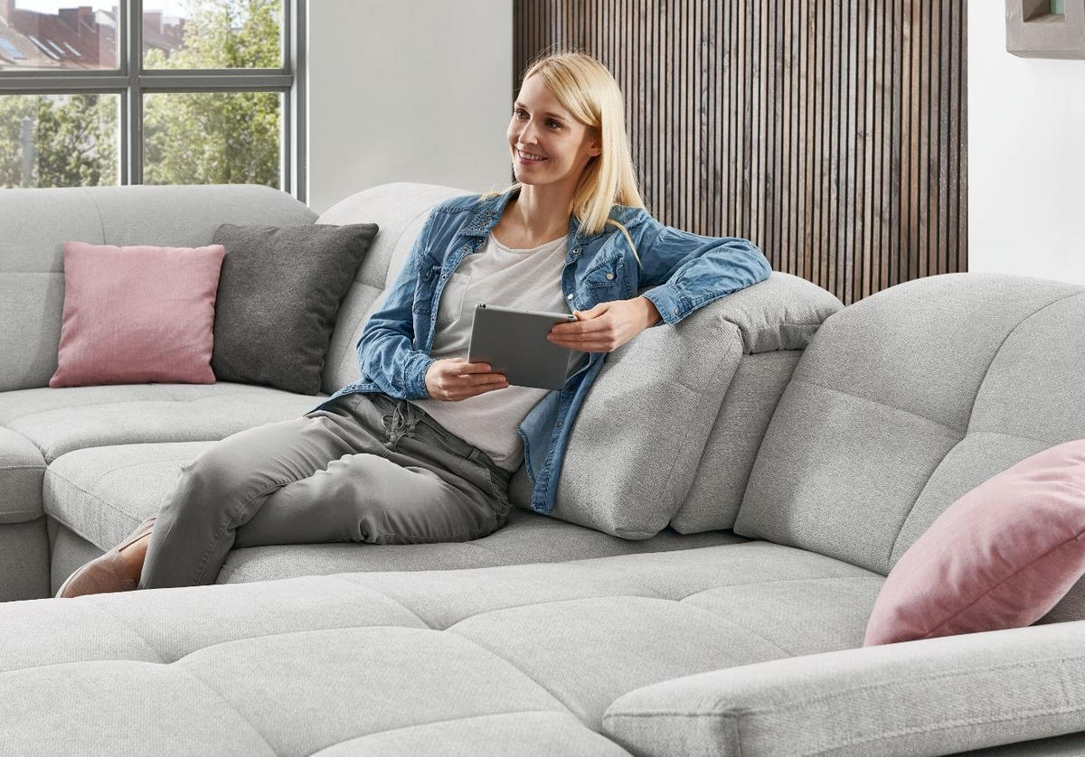 SAROKKANAPÉ fa, faalapú anyag szürke  - króm/szürke, Design, faalapú anyag/fa (260/371/195cm) - Beldomo Style
