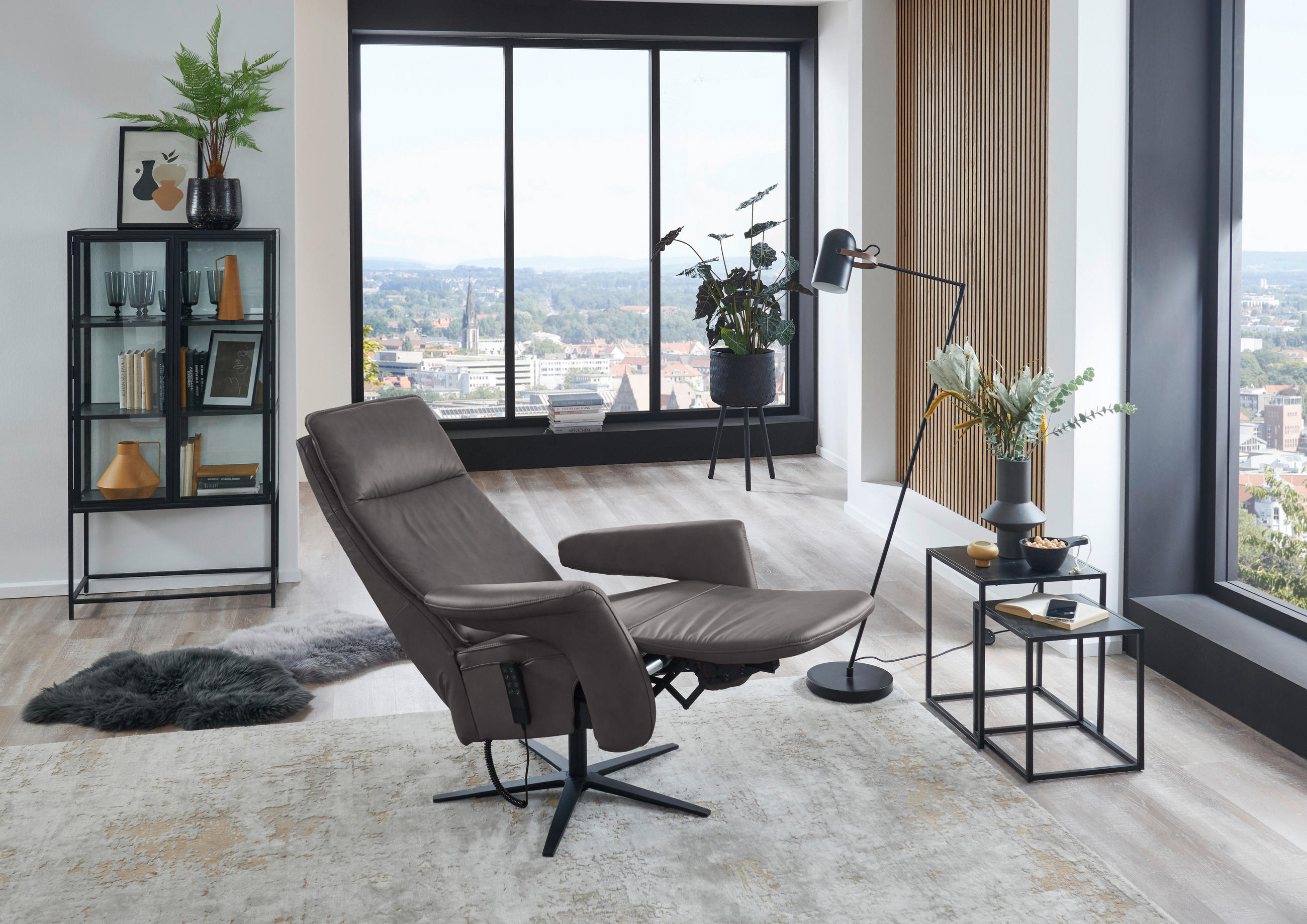 RELAXSESSEL in Leder Dunkelbraun  - Dunkelbraun/Schwarz, Design, Leder/Metall (83/123/87cm) - Valdera