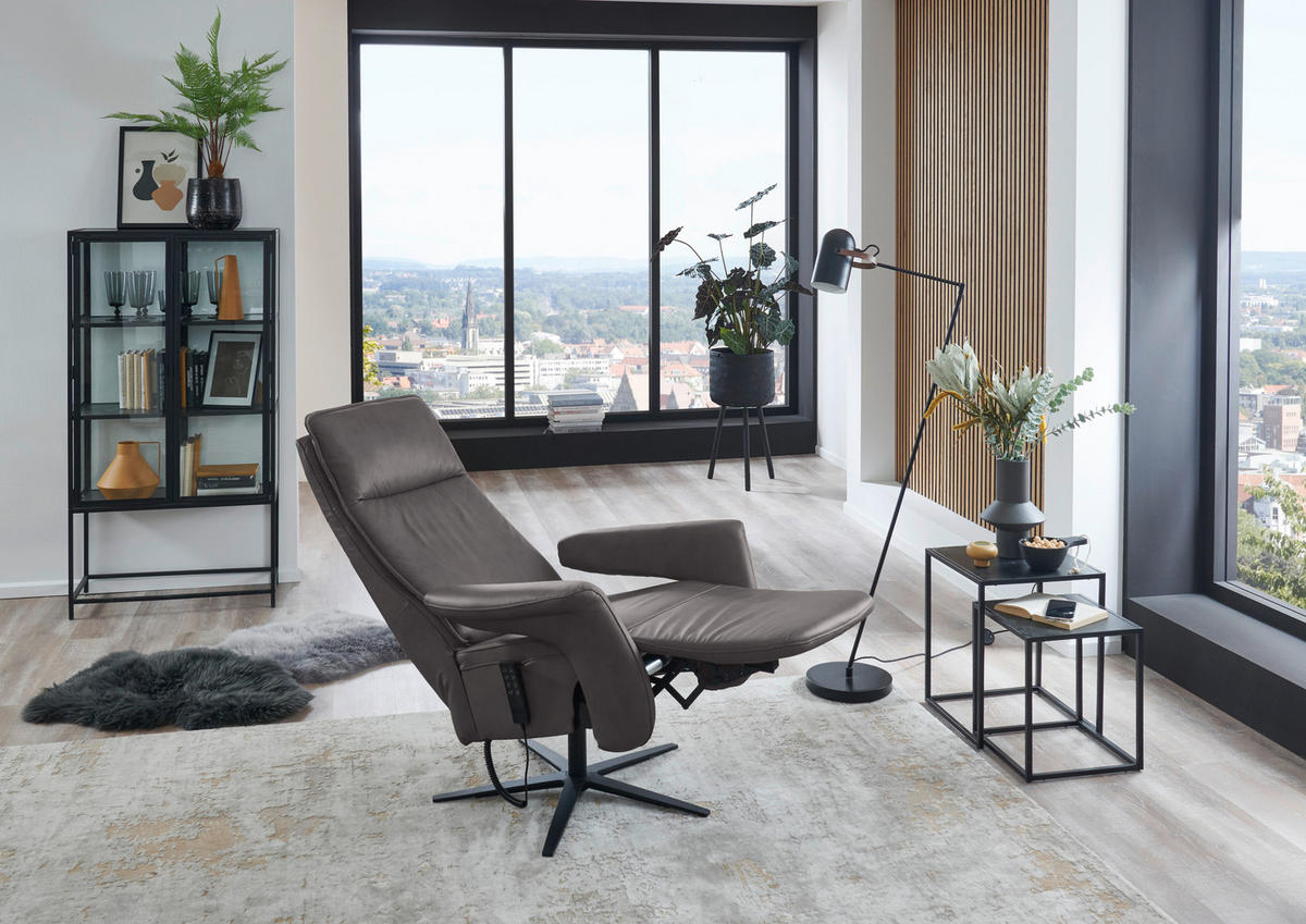 RELAXSESSEL in Leder Dunkelbraun  - Dunkelbraun/Schwarz, Design, Leder/Metall (83/123/87cm) - Valdera