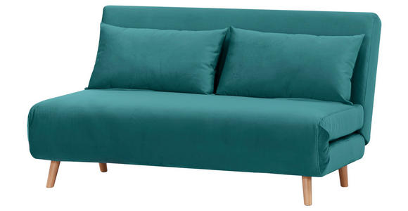 SCHLAFSOFA Samt Petrol - Petrol/Naturfarben, Design, Holz/Textil (141/81/90cm) - Carryhome