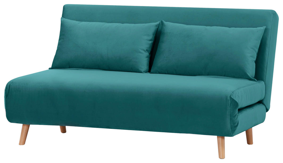 SCHLAFSOFA Samt Petrol  - Petrol/Naturfarben, Design, Holz/Textil (141/81/90cm) - Carryhome