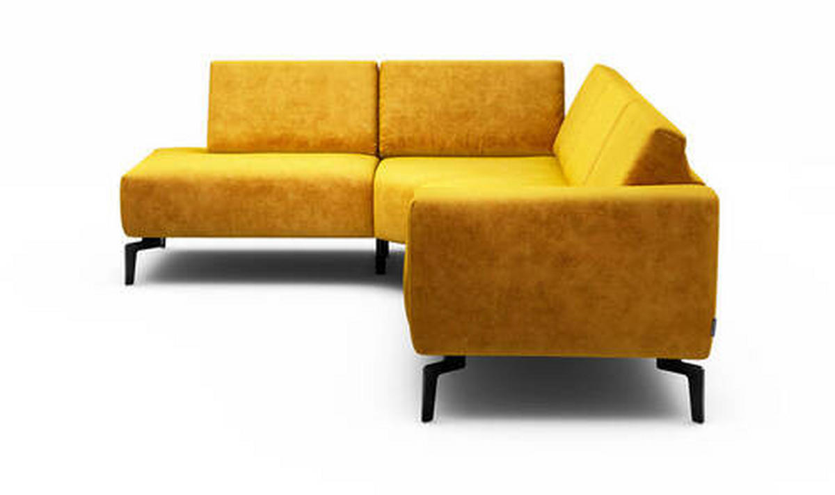ECKSOFA Cosy Gelb Samt  - Gelb/Schwarz, Design, Textil/Metall (193/256cm) - SENSOO