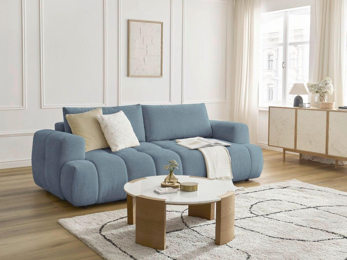 SCHLAFSOFA FUJI Leinenoptik Hellblau  inkl.  - Schwarz/Hellblau, MODERN, Kunststoff/Textil (251/113/88cm)
