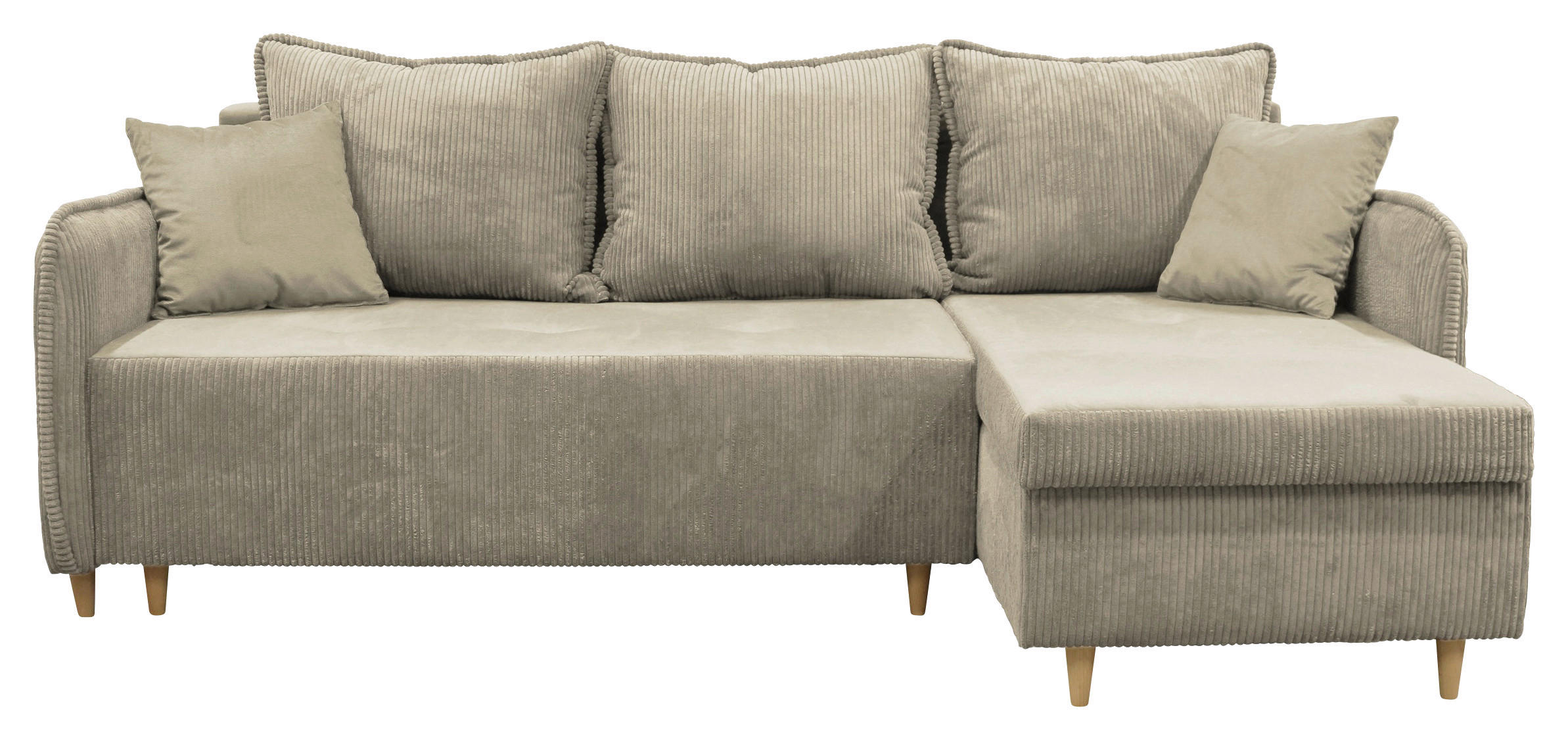 ECKSOFA TEDDY Beige Cord, Bouclé Zierkissen, Rückenkissen, Bettkasten  - Beige/Naturfarben, Design, Holz/Textil (215/142cm) - MID.YOU