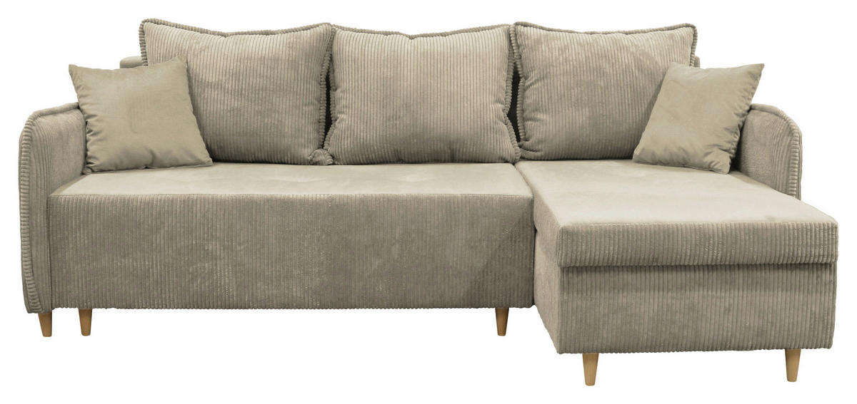 ECKSOFA TEDDY Beige Cord, Bouclé Zierkissen, Rückenkissen, Bettkasten  - Beige/Naturfarben, Design, Holz/Textil (215/142cm) - MID.YOU