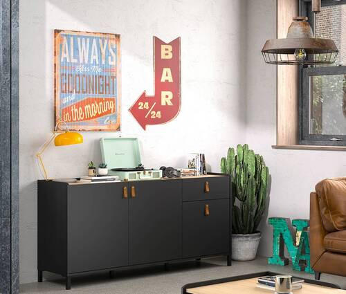 SIDEBOARD AMSTERDAM in 160/79/45 cm - Kastanienfarben/Schwarz, MODERN, Leder/Holzwerkstoff (160/79/45cm) - MID.YOU