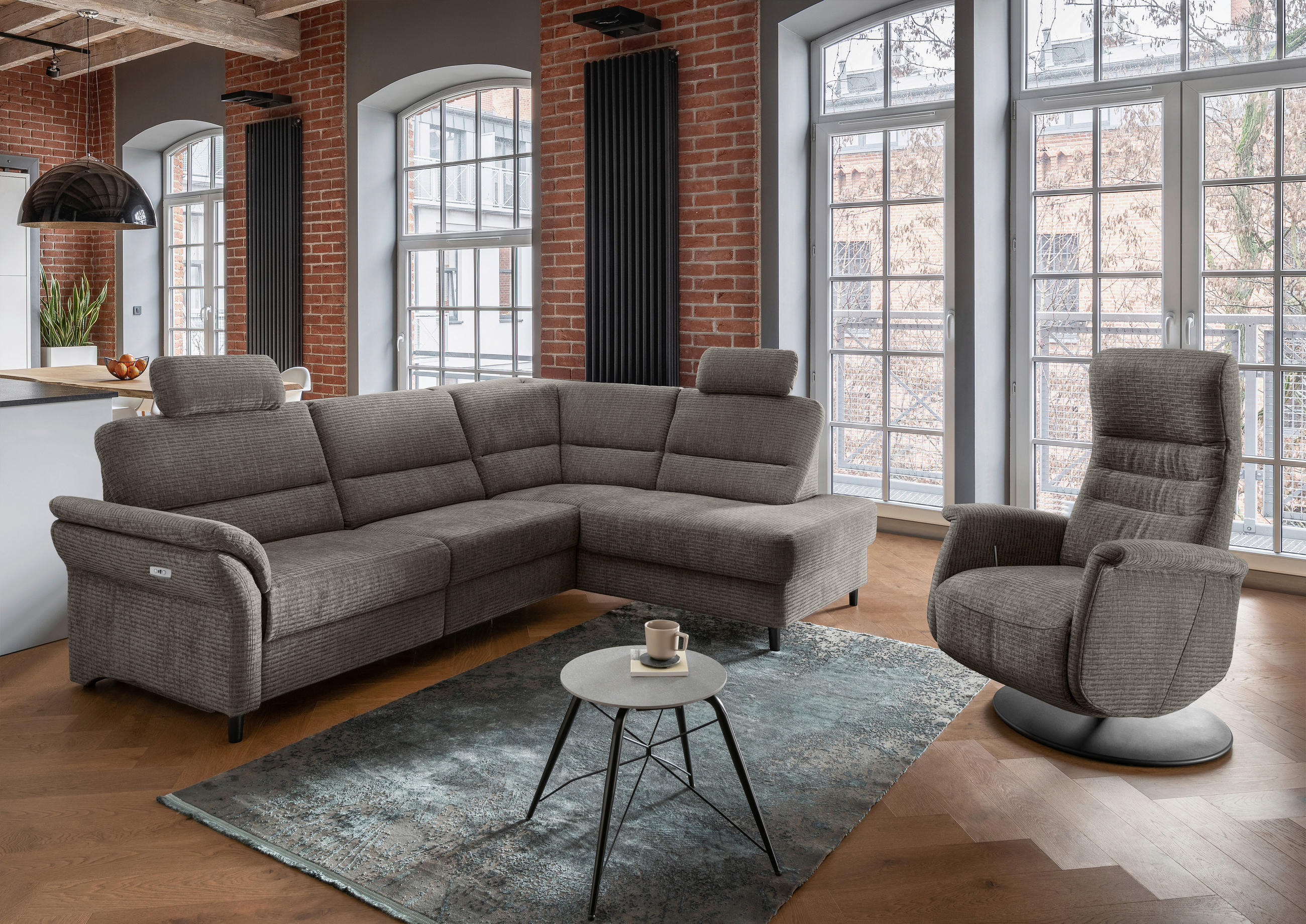 ECKSOFA Graubraun Mikrofaser  - Graubraun/Schwarz, MODERN, Holz/Textil (266/190cm) - Livetastic