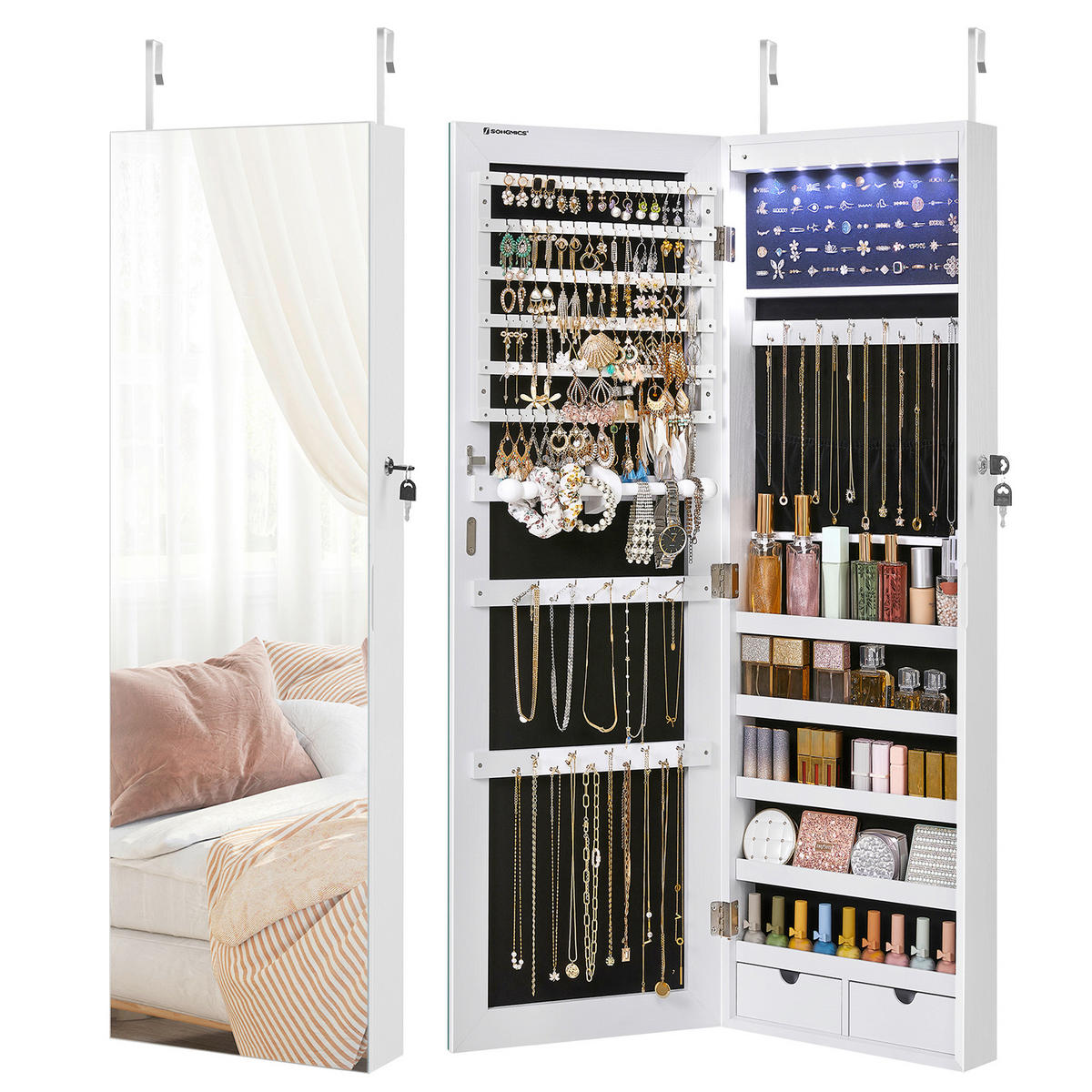 SKRINKA NA ŠPERKY - biela, Lifestyle, kompozitné drevo/textil (37/108/9,3cm)