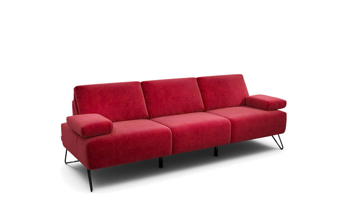 3-SITZER-SOFA Samt Rot  - Rot/Schwarz, Design, Textil/Metall (234-264/85/86-94cm) - SENSOO