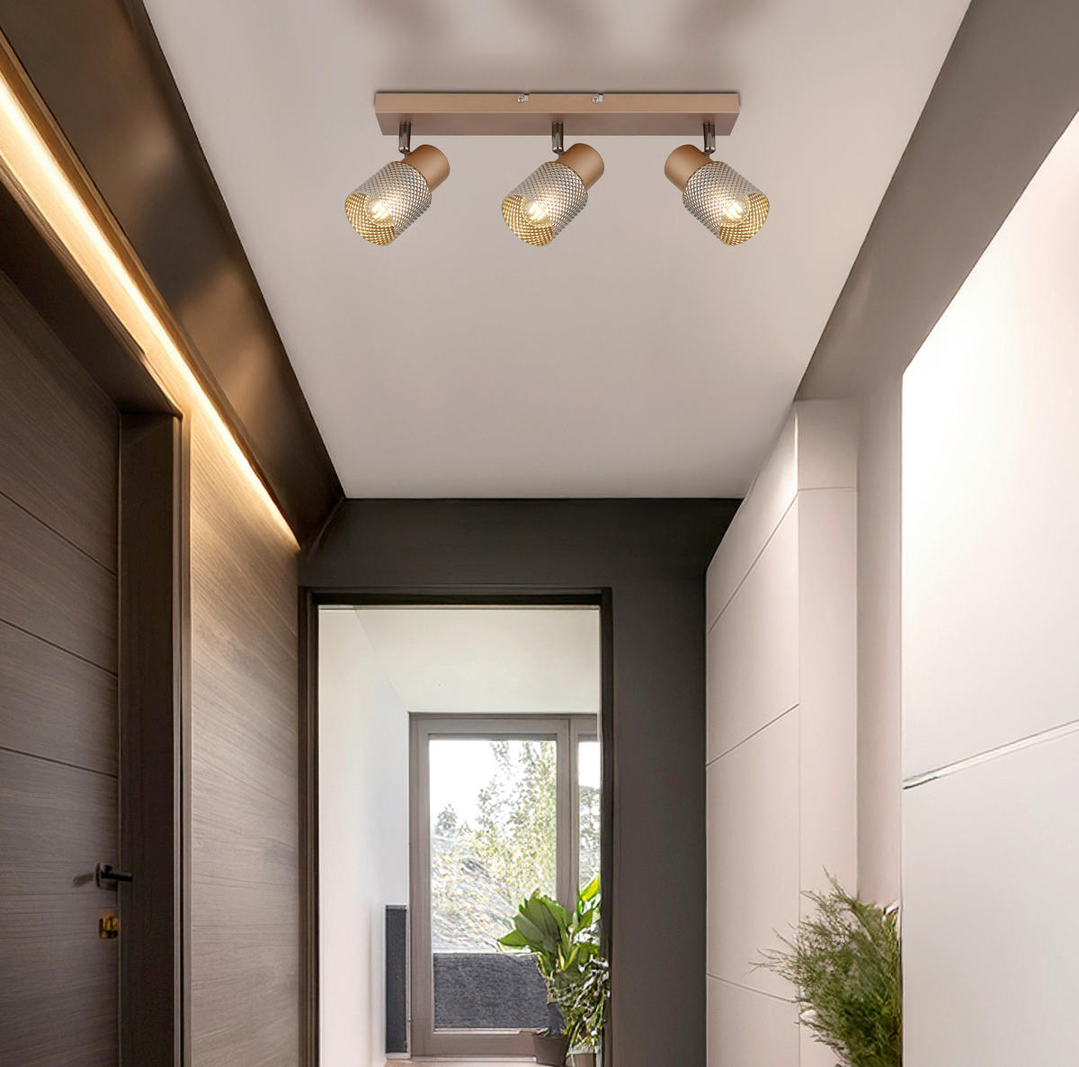 DECKENLEUCHTE 41/12/12,5 cm   - Cappuccino, Design, Glas/Metall (41/12/12,5cm) - Novel