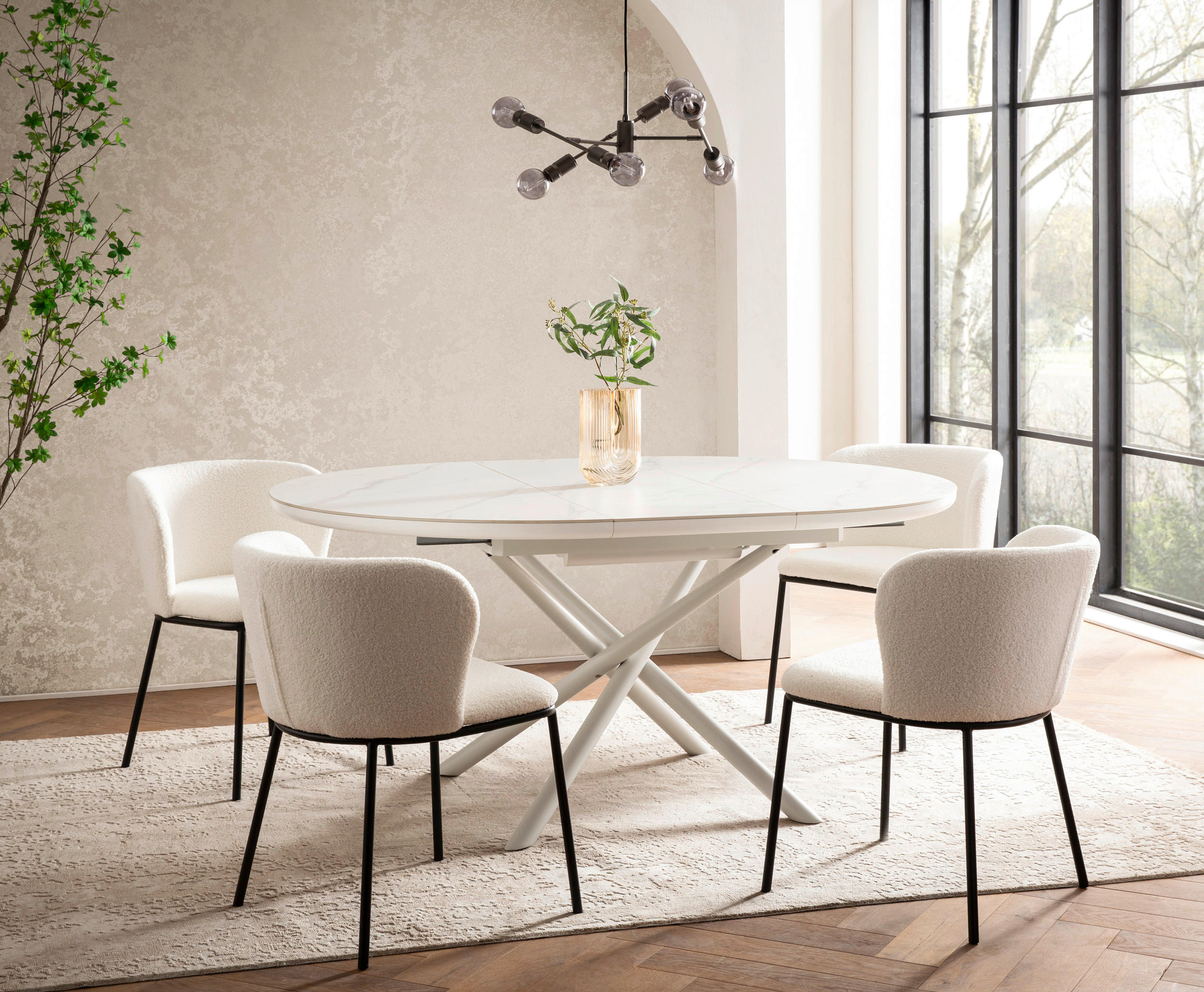 ESSTISCH in Keramik, Holzwerkstoff 120-160/120/76 cm  - Weiß, MODERN, Keramik/Holzwerkstoff (120-160/120/76cm) - Livetastic
